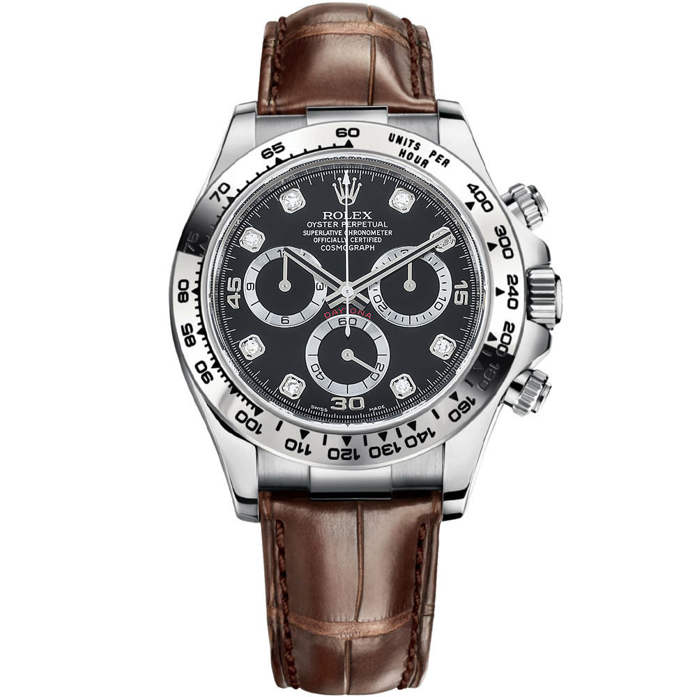 Cosmograph Daytona: 18K White gold & Leather strap - m116519-0100 Rolex Cosmograph Daytona 116519 0100