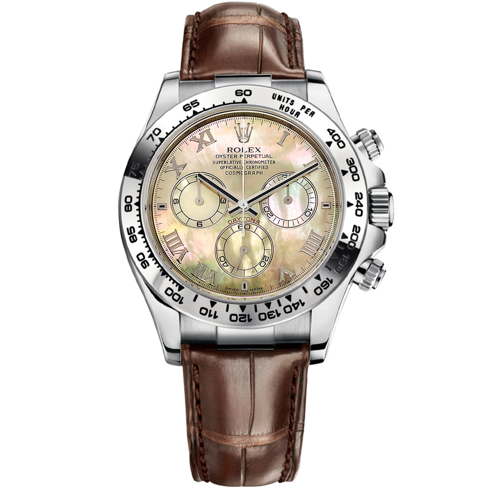 Cosmograph Daytona: 18K White gold & Leather strap - m116519-0102 Rolex Cosmograph Daytona 116519 0102