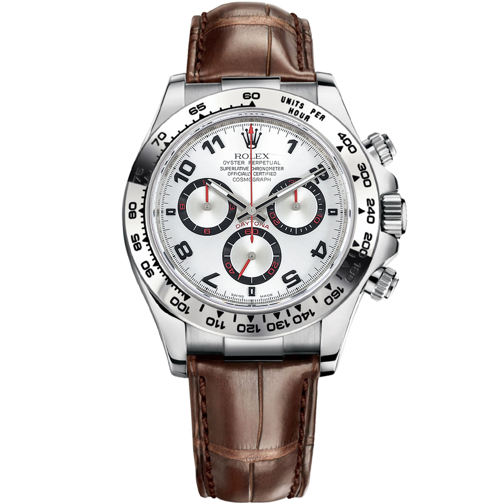 Cosmograph Daytona: 18K White gold & Leather strap - m116519-0103 Rolex Cosmograph Daytona 116519 0103