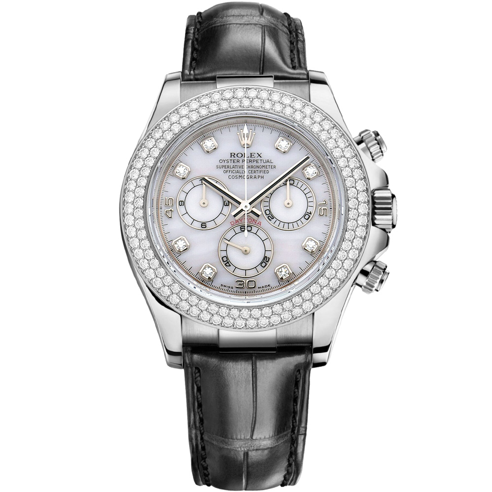 Cosmograph Daytona: 18K White gold & Leather strap - m116589RBR MOPW Rolex Cosmograph Daytona 116589RBR MOPW