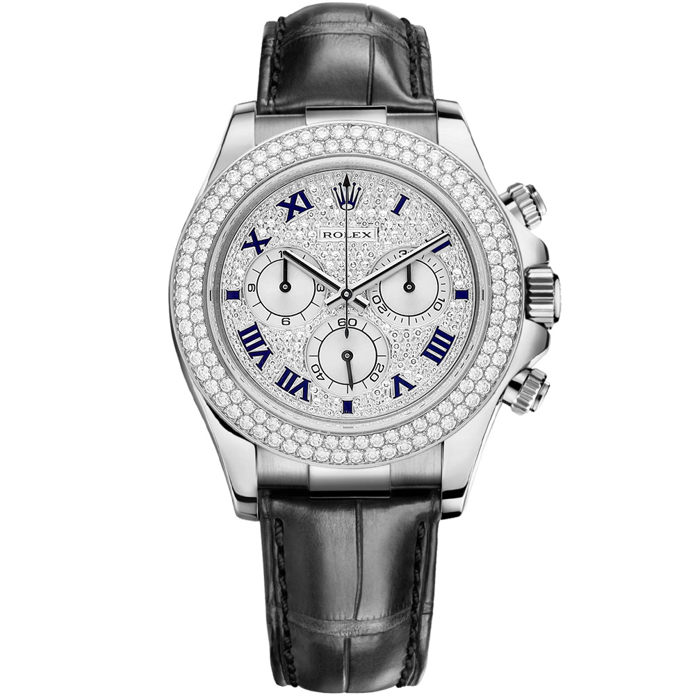 Cosmograph Daytona: 18K White gold & Leather strap - m116589RBR PAVER Cosmograph Daytona: Vàng trắng 18K Dây da 116589RBR PAVER
