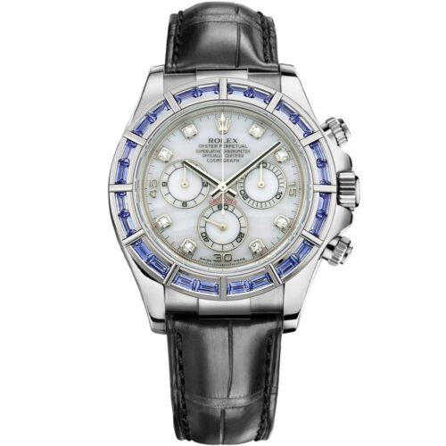 Cosmograph Daytona: Vàng trắng 18K Dây da 116589SACI MOP