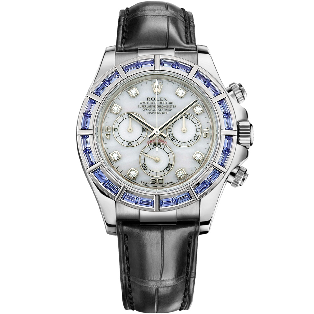 Cosmograph Daytona: 18K White gold & Leather strap - m116589SACI MOP Cosmograph Daytona: Vàng trắng 18K Dây da 116589SACI MOP
