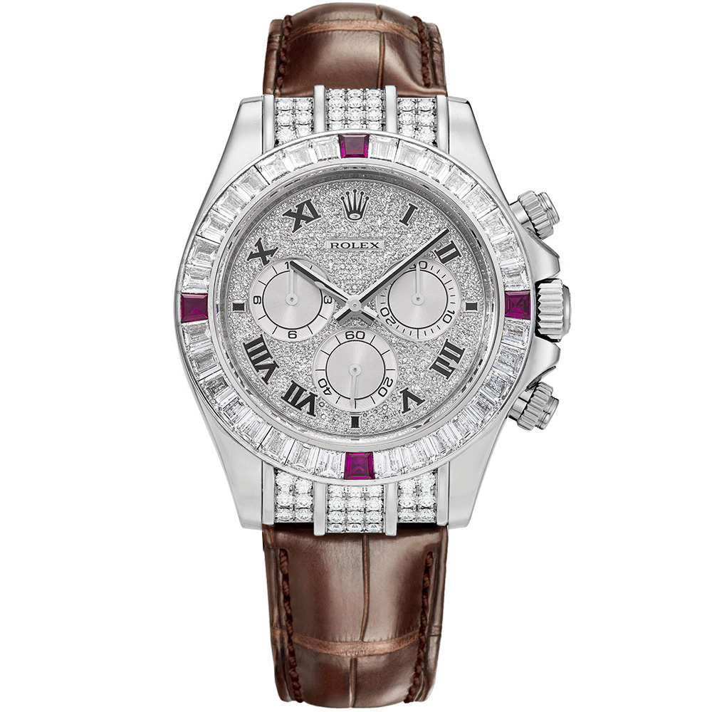 Cosmograph Daytona: 18K White gold & Leather strap - m116599-4RU AR Rolex Cosmograph Daytona 116599 4RU AR