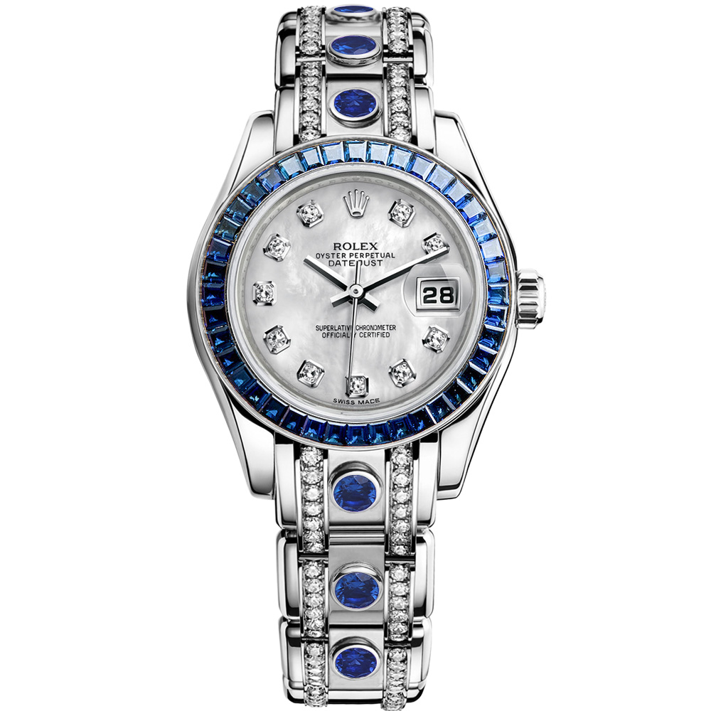 Pearlmaster 29: 18K White gold & Blue Sapphire bezel - m80309SACI2 MD Rolex, Pearlmaster, Pearlmaster Yellow Gold 29 Mm, 80298 0007, LuxWatch.ua