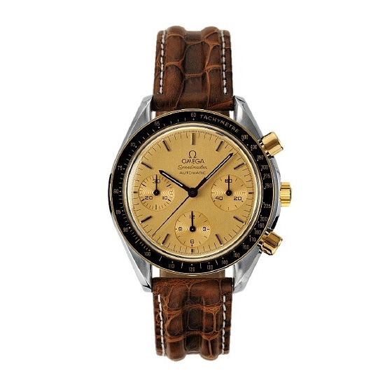 Speedmaster Reduced 39 mm: Stainless steel 18K Yellow gold & Leather strap - 3710.10.12 Omega Speedmaster Reduced 3710.10.12