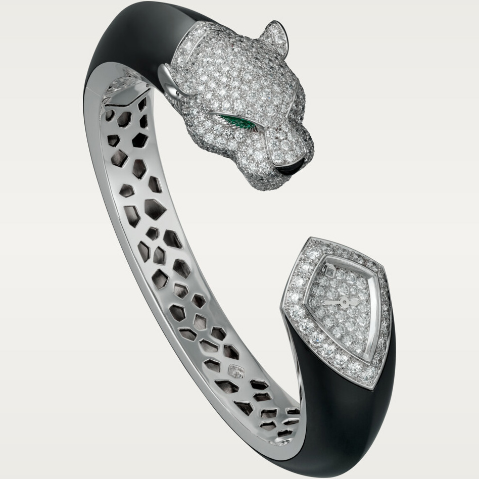 High Jewellery Panthère Visible Hour: Rhodium-coated 18K White gold & DLC-coated 18K White gold - HPI00918 Cartier High Jewellery Hpi00918