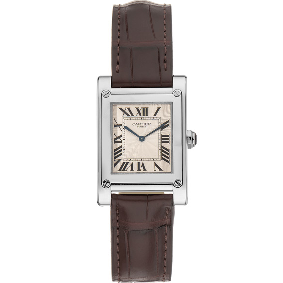 Tank a Vis Privée Collection 'CPCP' 26.5 x 38.5 mm: Platinum & Leather strap - W1529651 Cartier Tank A Vis W1529651