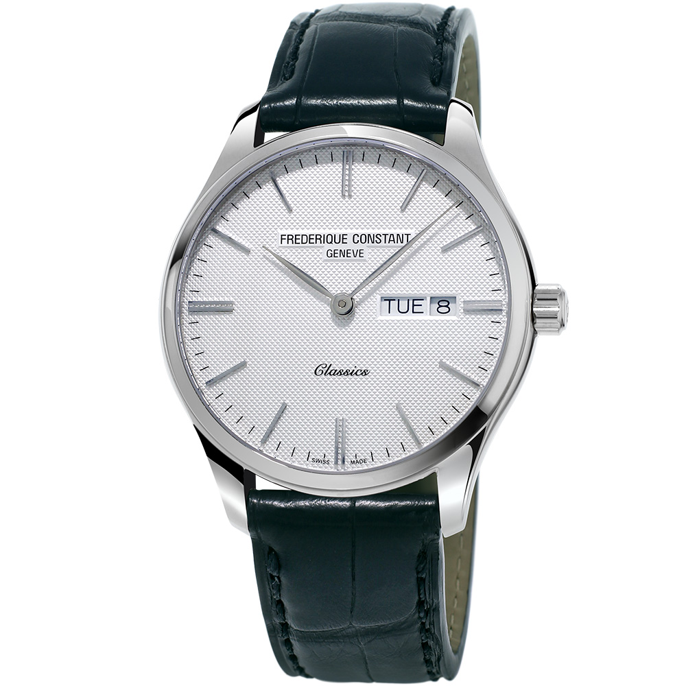 Classics Day Date Quartz 40 mm: Stainless steel & Leather strap - FC-225ST5B6 Frederique Constant Classics Fc 225st5b6