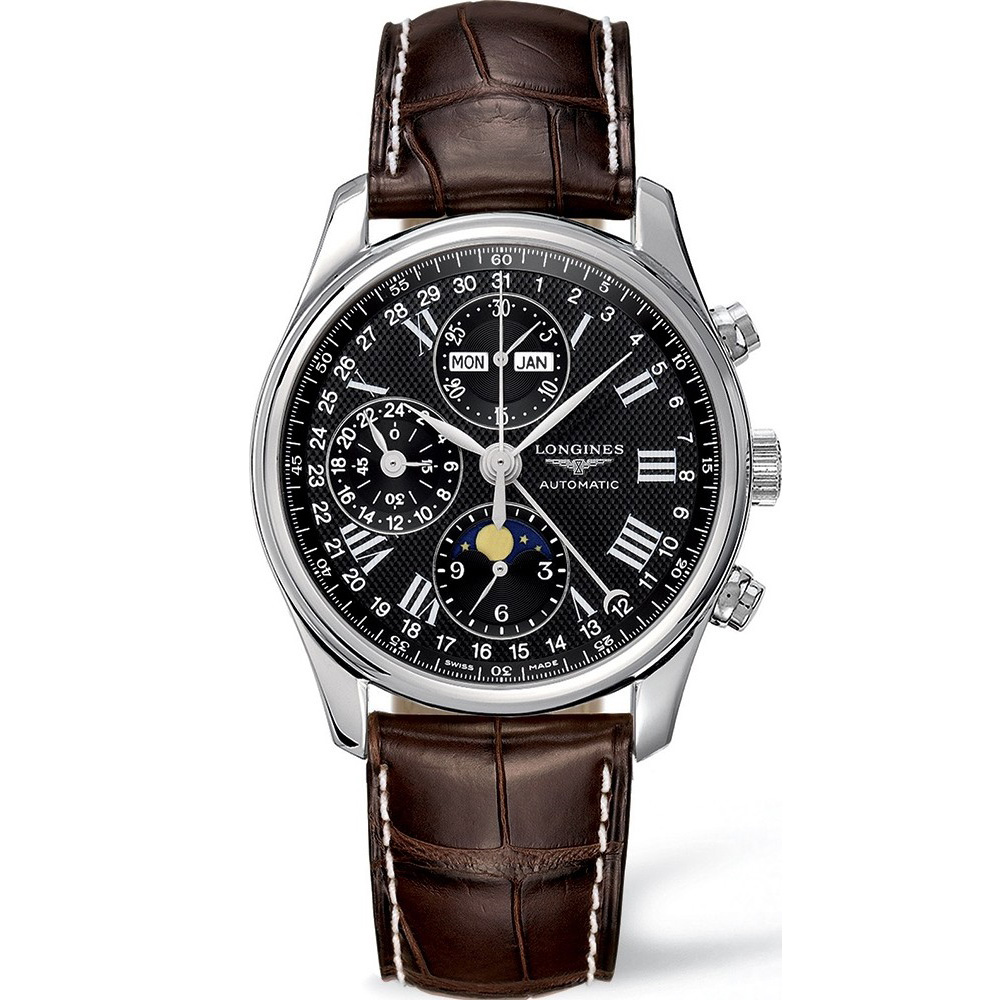 LONGINES Master Collection Chrono Moonphase 40 mm: Stainless steel & Leather strap - L2.673.4.51.3 Longines Master Collection Chronograph L2 673 4 51 3