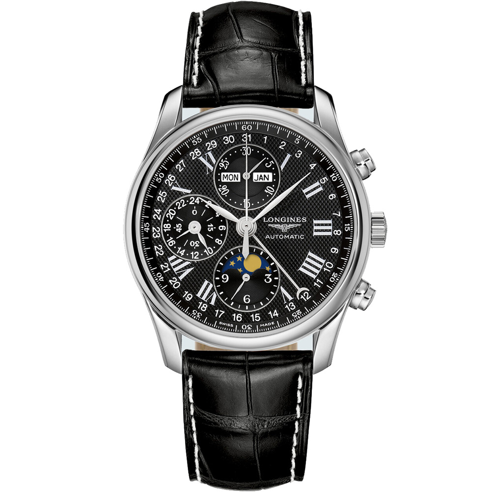 LONGINES Master Collection Chrono Moonphase 40 mm: Stainless steel & Leather strap - L2.673.4.51.7 Longines Master Collection Chronograph L2 673 4 51 7