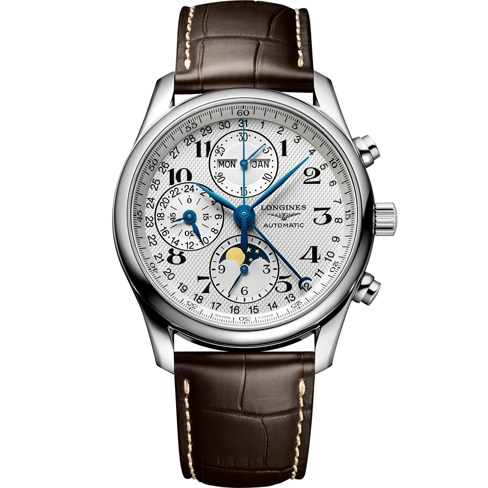 LONGINES Master Collection Chrono Moonphase 40 mm: Stainless steel & Leather strap - L2.673.4.78.3 Longines Master Collection Chronograph L2 673 4 78 3