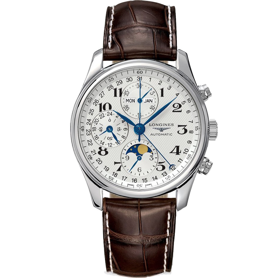 LONGINES Master Collection Chrono Moonphase 40 mm: Stainless steel & Leather strap - L2.673.4.78.5 Longines Master Collection Chronograph L2 673 4 78 5