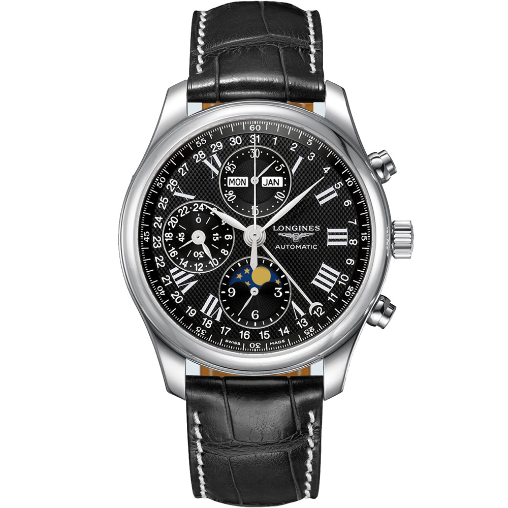 LONGINES Master Collection Chrono Moonphase 42 mm: Stainless steel & Leather strap - L2.773.4.51.7 Longines Master Collection Chronograph L2 773 4 51 7