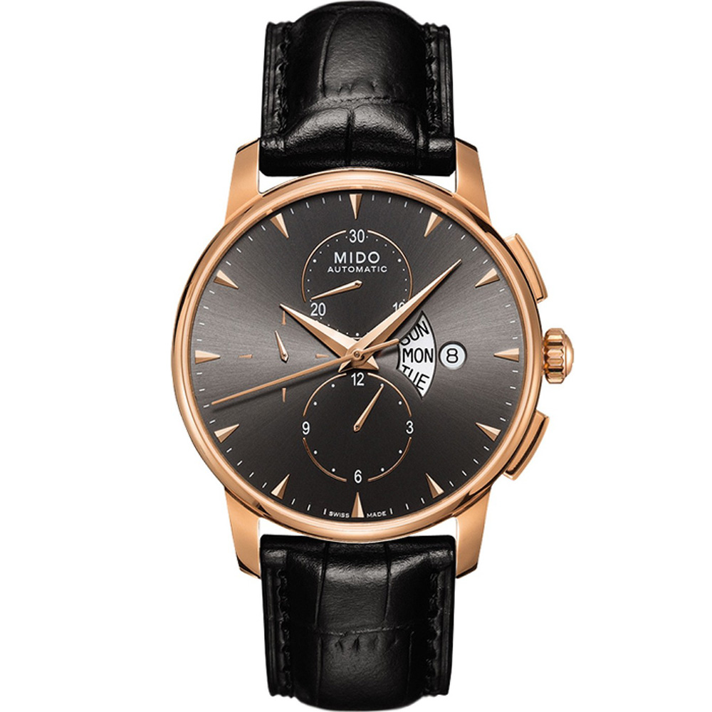Baroncelli Chronograph 42 mm: Rose gold PVD-coated Stainless steel & Leather strap - M8607.3.13.4 Mido Baroncelli M8607.3.13.4