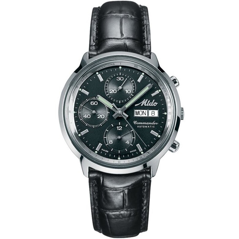 Commander Chronograph 40 mm: Stainless steel & Leather strap - M8885.4.18.4 Mido Commander M8885.4.18.4