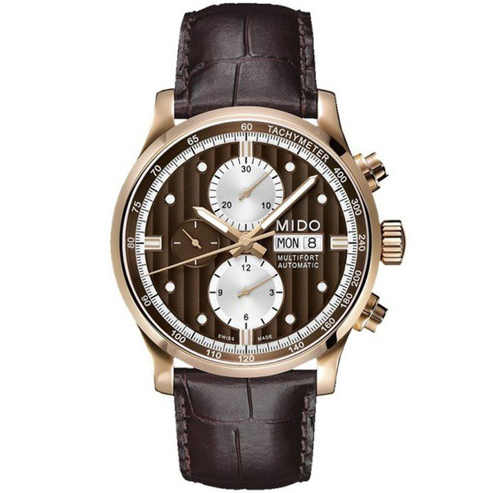 Multifort Chronograph 44 mm: Rose gold PVD-coated Stainless steel & Leather strap - M005.614.36.291.19 Mido Multifort M005.614.36.291.19