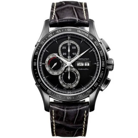 Jazzmaster Lord Hamilton Chronograph 46 mm: Black PVD-coated Stainless steel & Leather - H32886831 Hamilton Jazzmaster H32886831