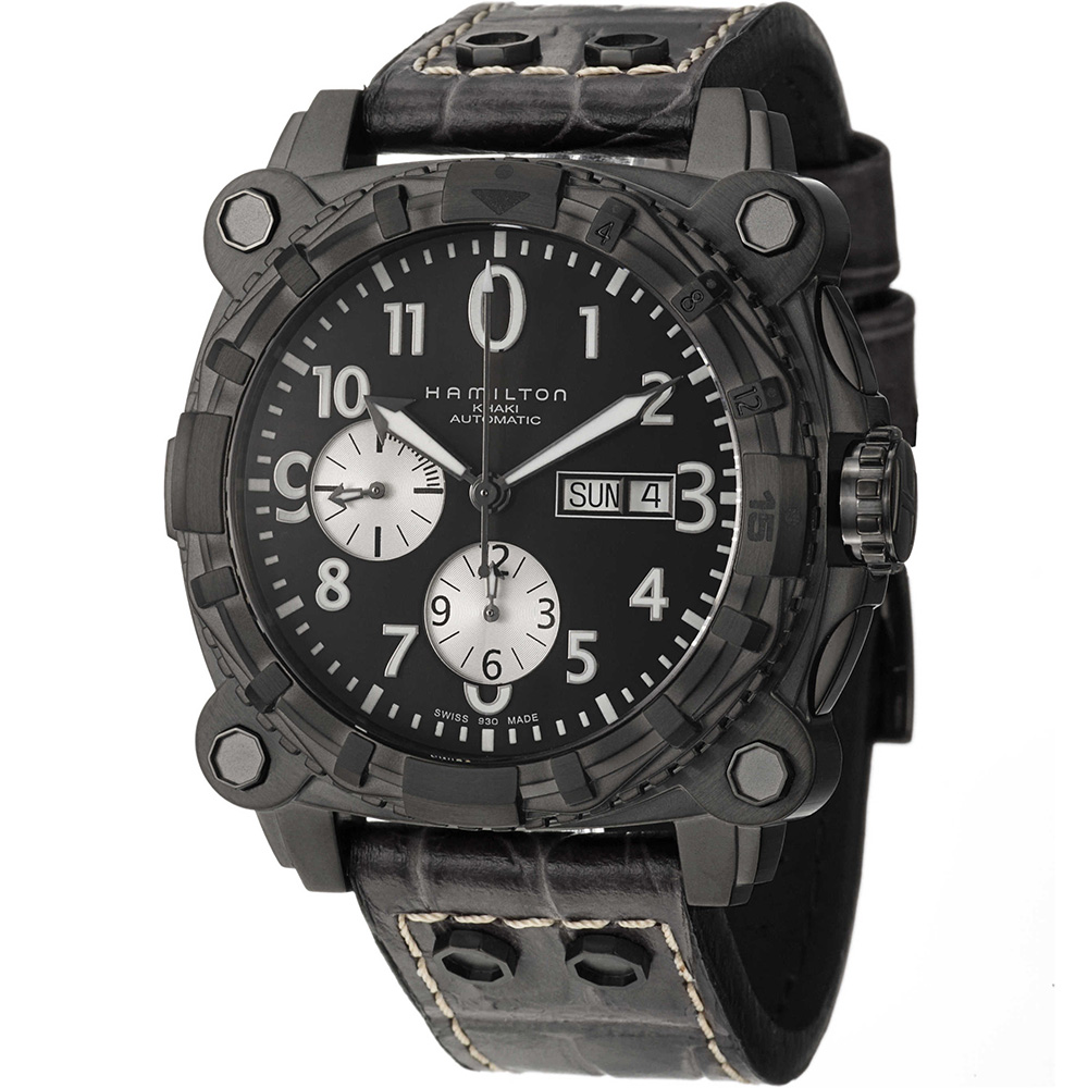 Khaki Navy BeLOWZERO Chronograph 46 mm: Black PVD-coated Stainless steel & Leather - H78696393 Hamilton Khaki Navy H78696393