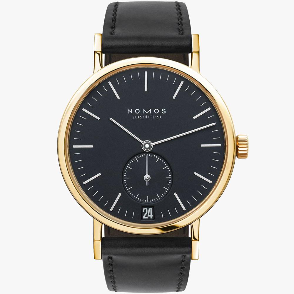 Tangente Gold Date Anthrazit 35 mm: 18K Yellow gold & Leather - 514 Nomos Tangente 514