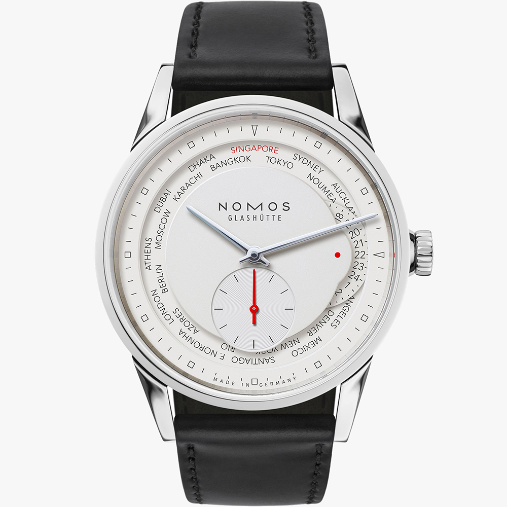 Zürich Worldtimer Red Dot Silver 39.9 mm: Stainless steel & Leather - 805.S6 Nomos Zurich 805 S6