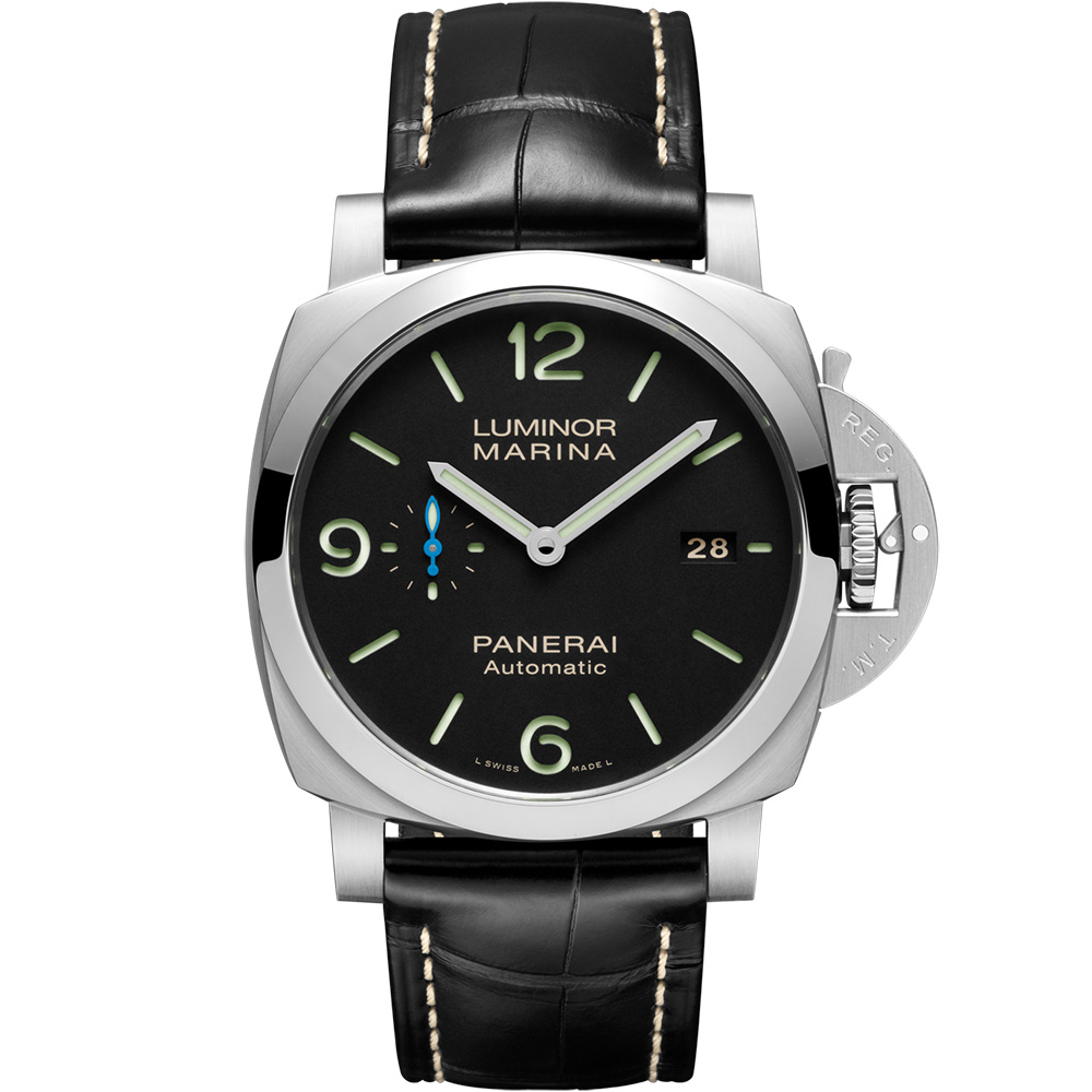 Luminor Base 44 mm: Black PVD-coated Stainless steel & Leather - PAM00009 Panerai Luminor Pam00009